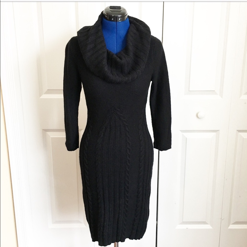 Anthropologie Black Cable Knit Sweater Dress